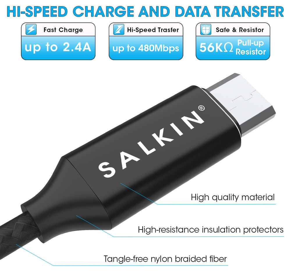 Salkin Professional Micro USB Cable with Silver Ring